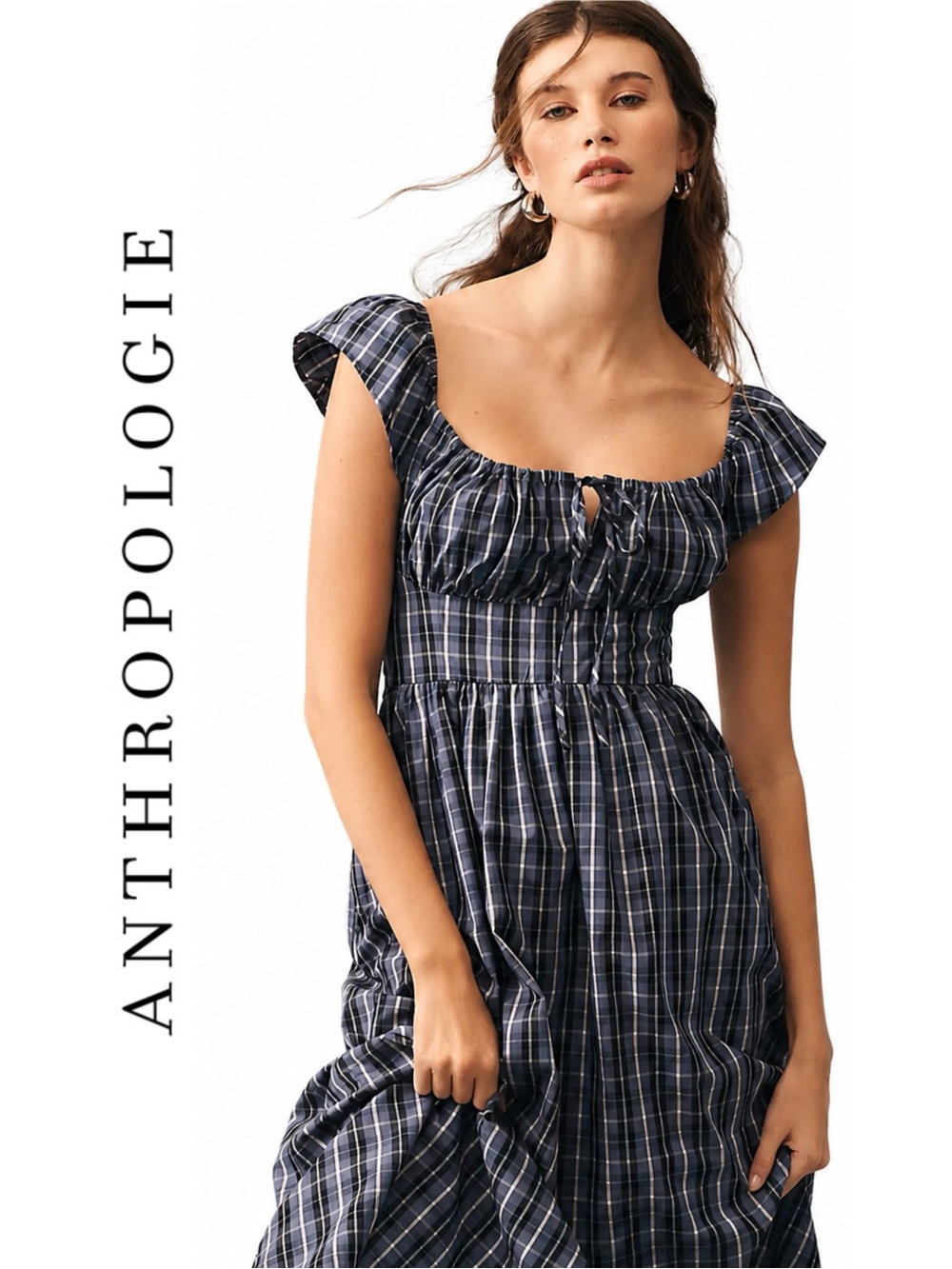 Anthropologie Flutter-Sleeve Square-Neck Midi Dress